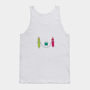 funny cute pensils and eraser playing jump ropes Tank Top